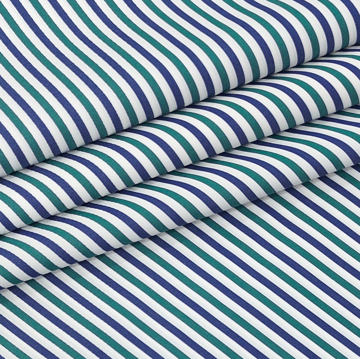 Shirt Fabric Soktas 140/2 Giza Cotton Track Stripe Colour Dark Blue, Emerald Green N Crisp White